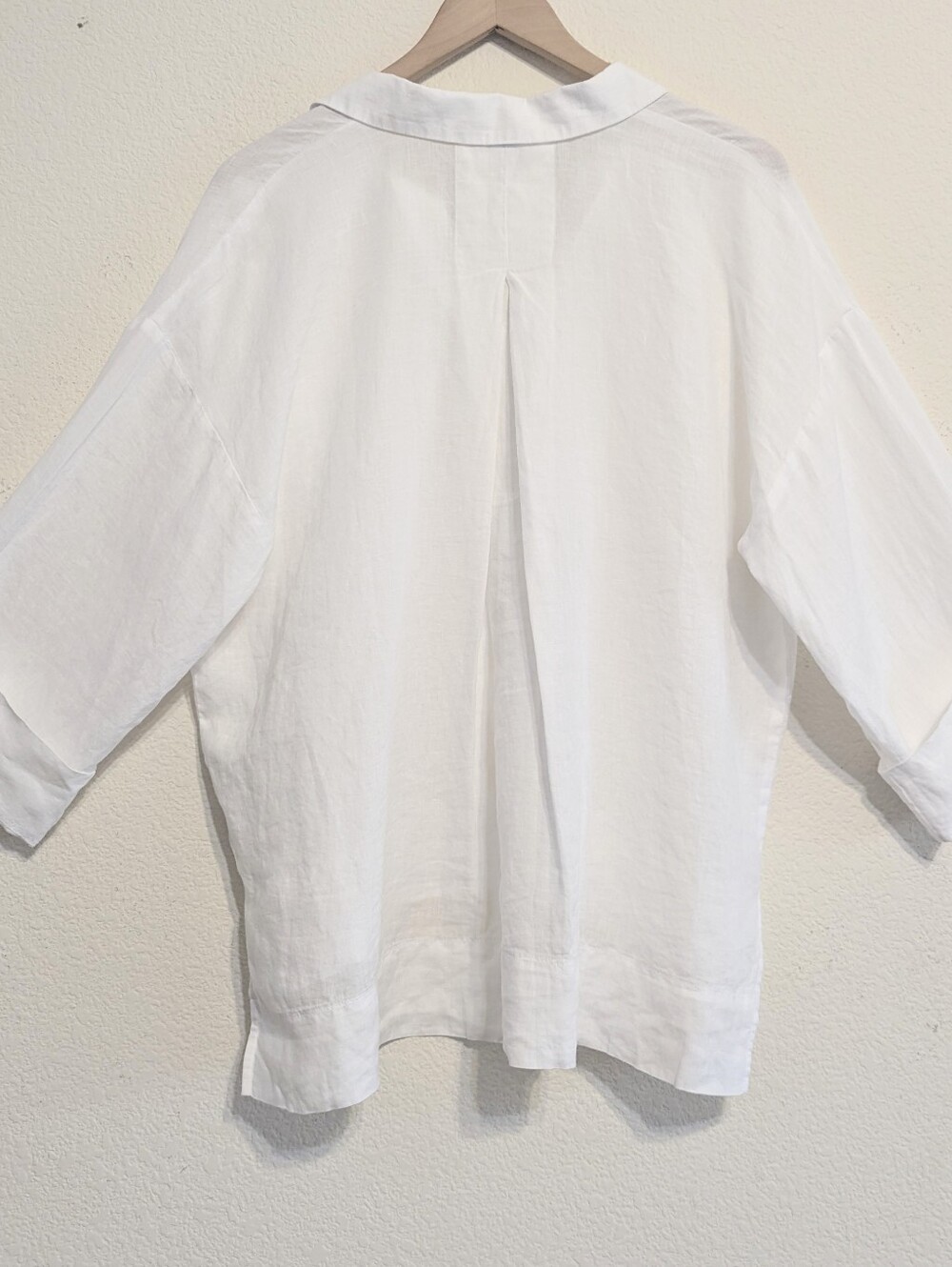 Eileen Fisher Organic Handkerchief Linen Split Neck Top Large White Minimalist - Picture 7 of 7